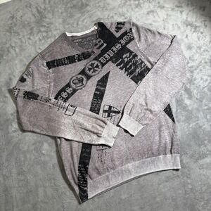 Guess Los Angeles Shirt Large Long Sleeve All Over Print Lightweight V Neck